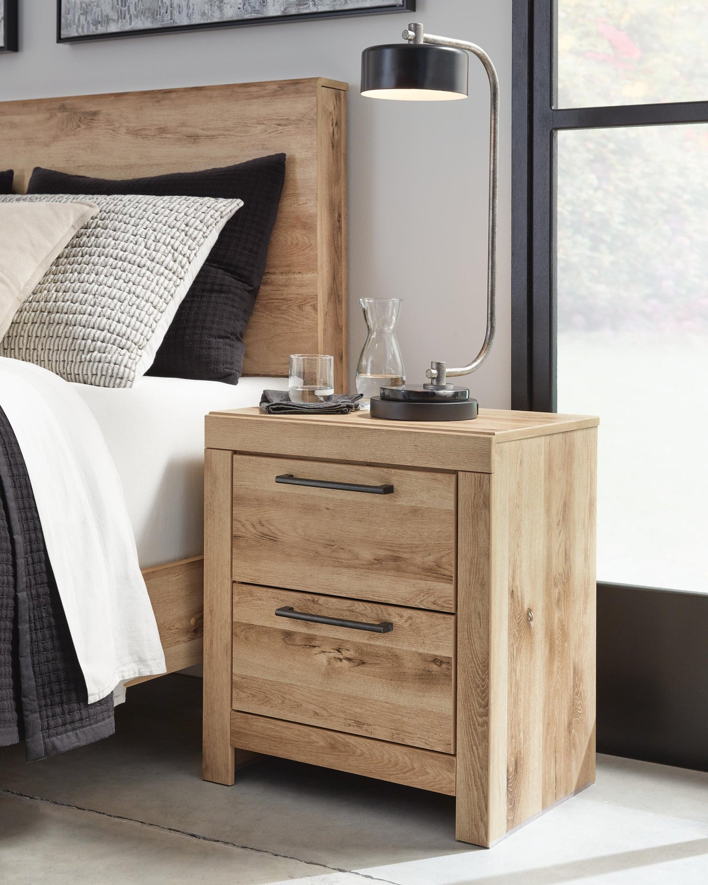 Hyanna Twin Panel Bed with 1 Side Storage, Dresser, Mirror, Chest and Nightstand