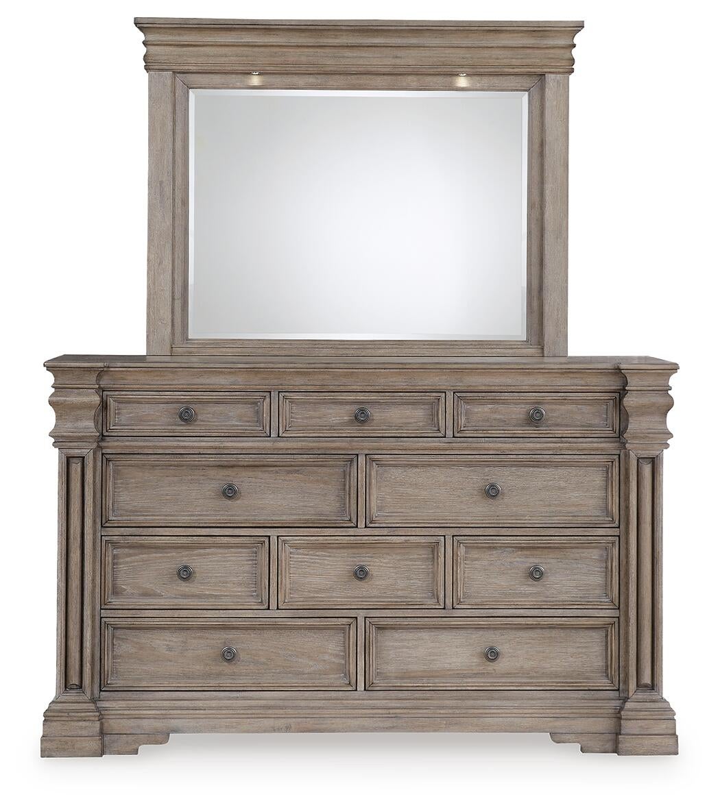 Blairhurst King Panel Bed with Mirrored Dresser