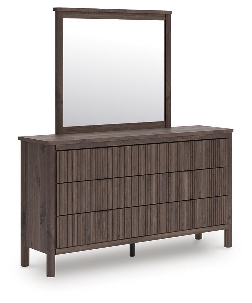 Pamytta Full Upholstered Panel Platform Bed, Dresser, Mirror, Chest and Nightstand