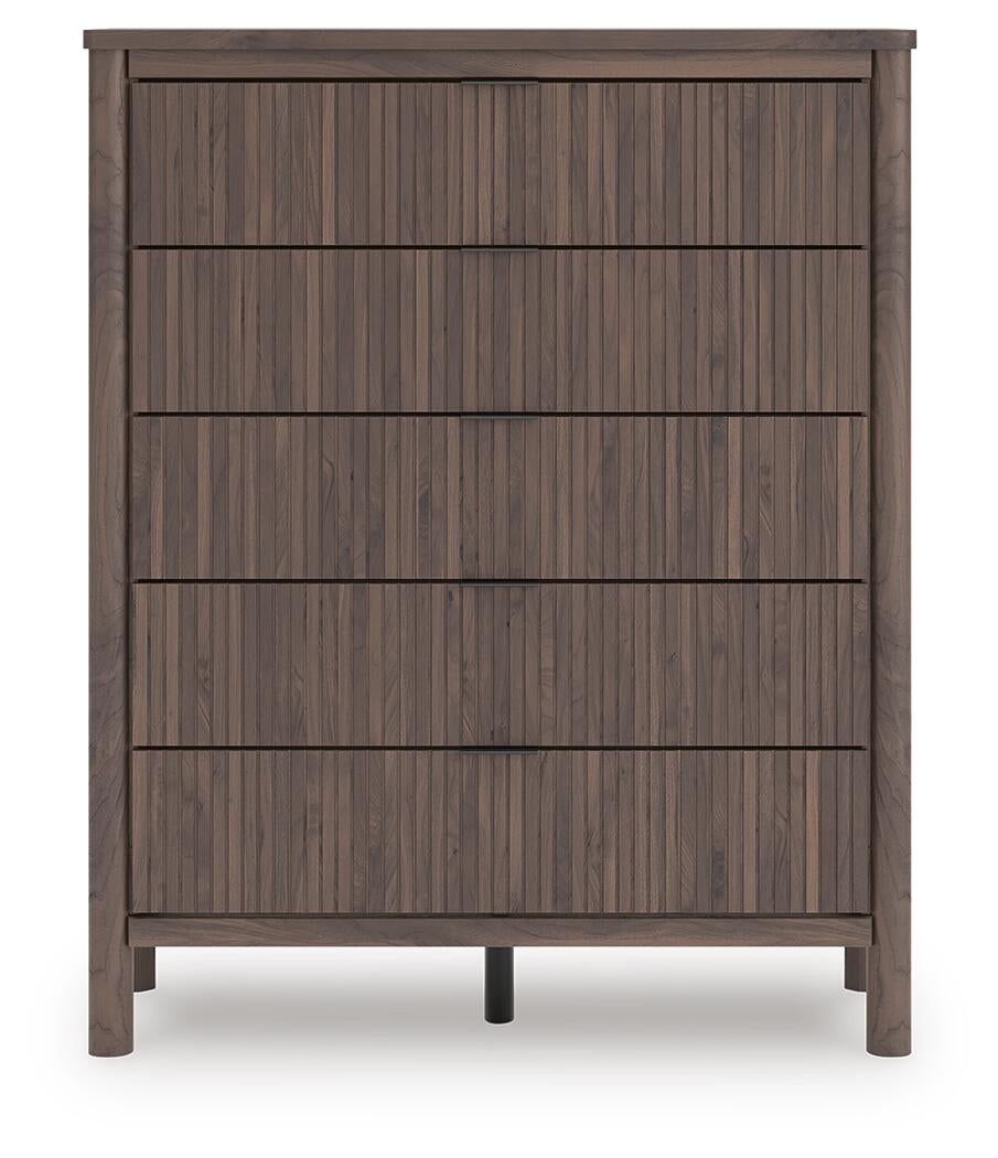Pamytta Queen Upholstered Panel Bed, Dresser, Mirror, Chest and Nightstand