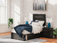 Delmorta Twin Panel Bed with Storage, Dresser and Mirror