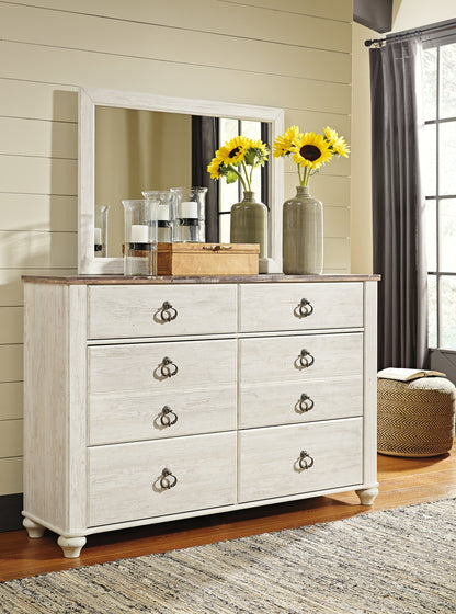Willowton  Panel Bed With Mirrored Dresser And Chest