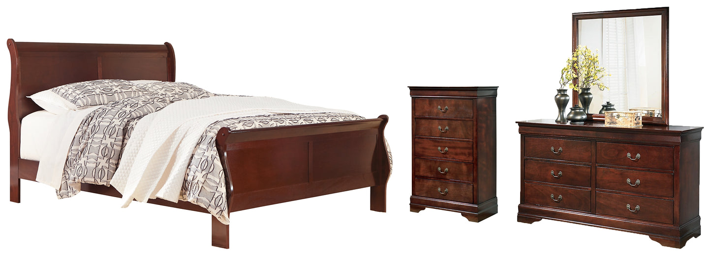Alisdair  Sleigh Bed With Mirrored Dresser And Chest