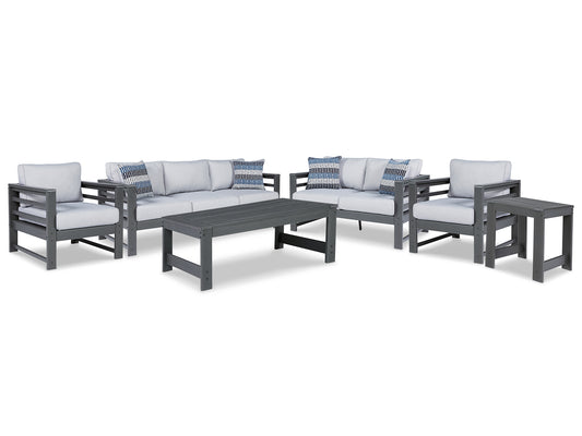Amora Outdoor Sofa, Loveseat and 2 Lounge Chairs with Coffee Table and End Table